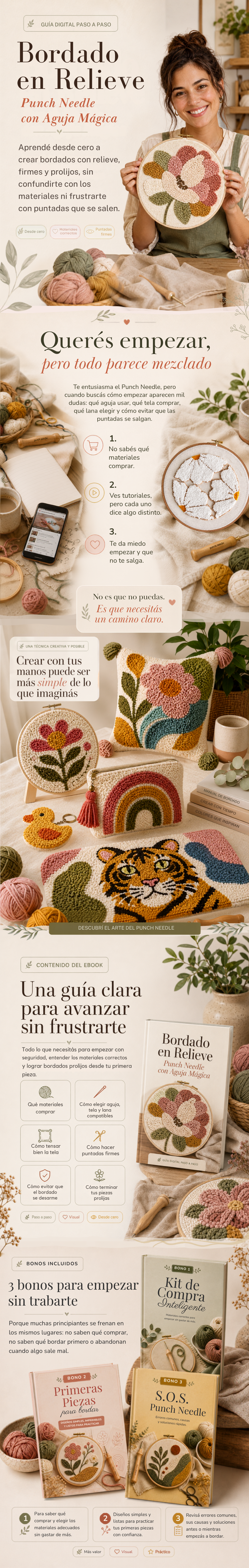 Guía Bordado en Relieve, Punch Needle con Aguja Mágica
